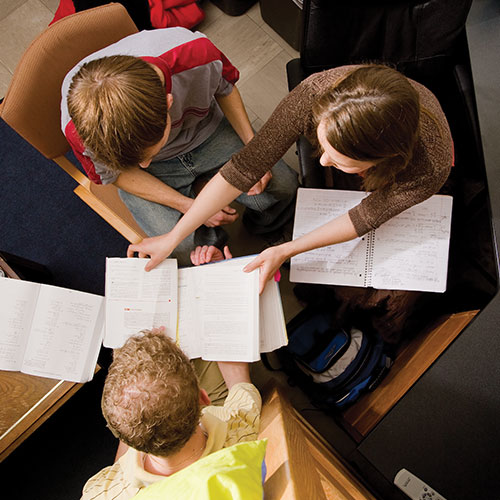 Students reading homework